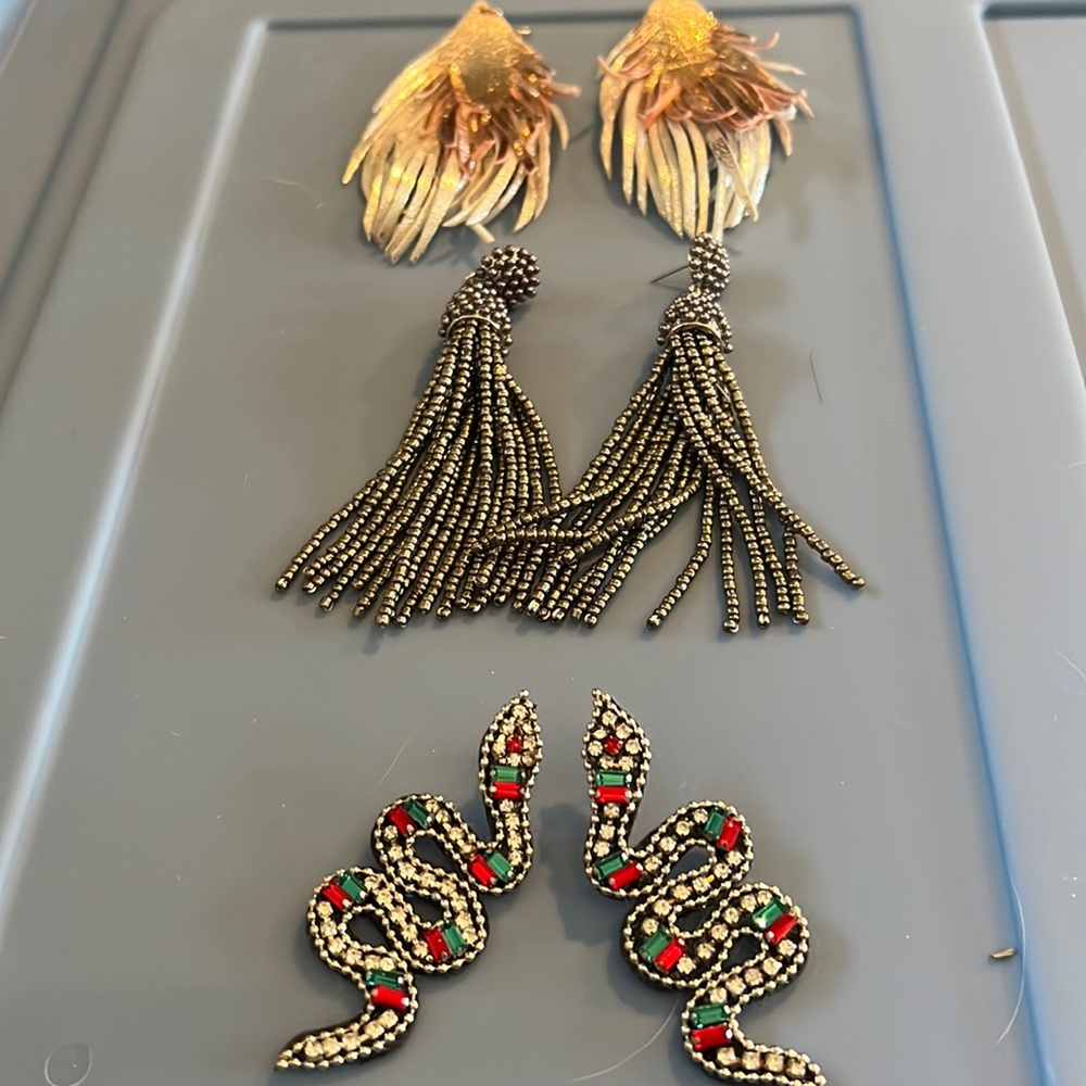 Lot 4 of three silver and rose gold beaded and tasseled earrings